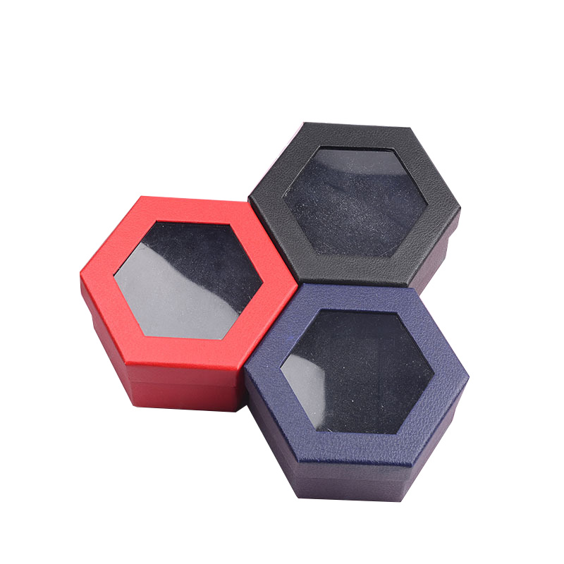 Hexagon Shape Pvc Transparent Window Flocking Jewellery Box Jewelry Ring Box