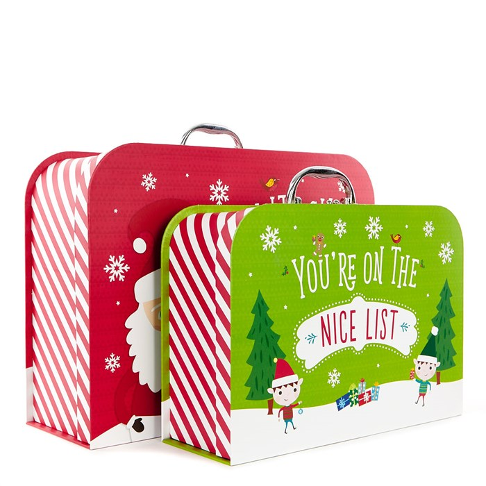 Paper Cardboard Christmas Suitcase Ornament Gift Box With Handle