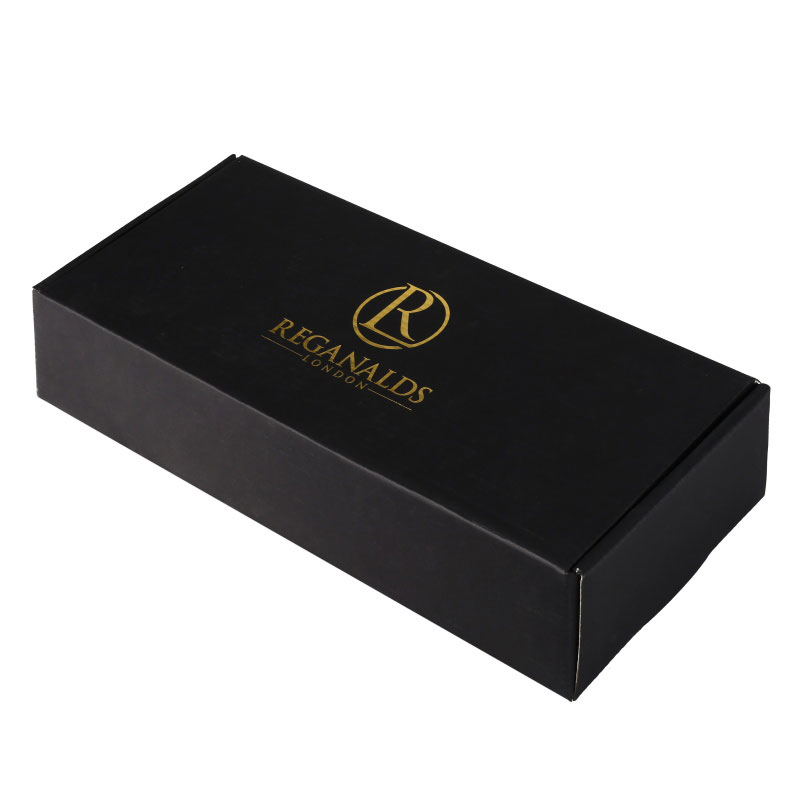 Customized Logo Matte Black Shipping Corrugated Box With Gold Foil