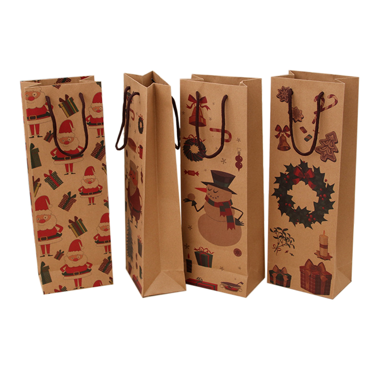 Customized Printing Christmas Gift Paper Bags White Kraft Paper Bags