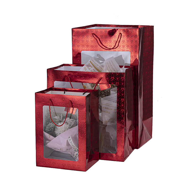 Paper Bag With Pvc Transparent Window Gift Flower Paper Bag